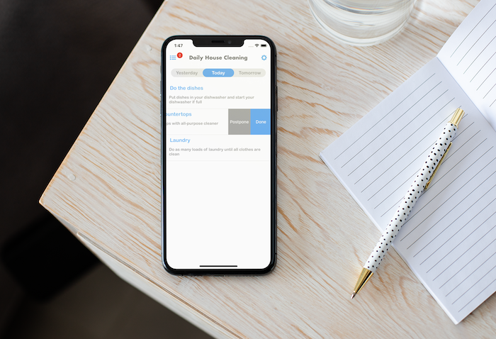 daily house cleaning application running on iphone